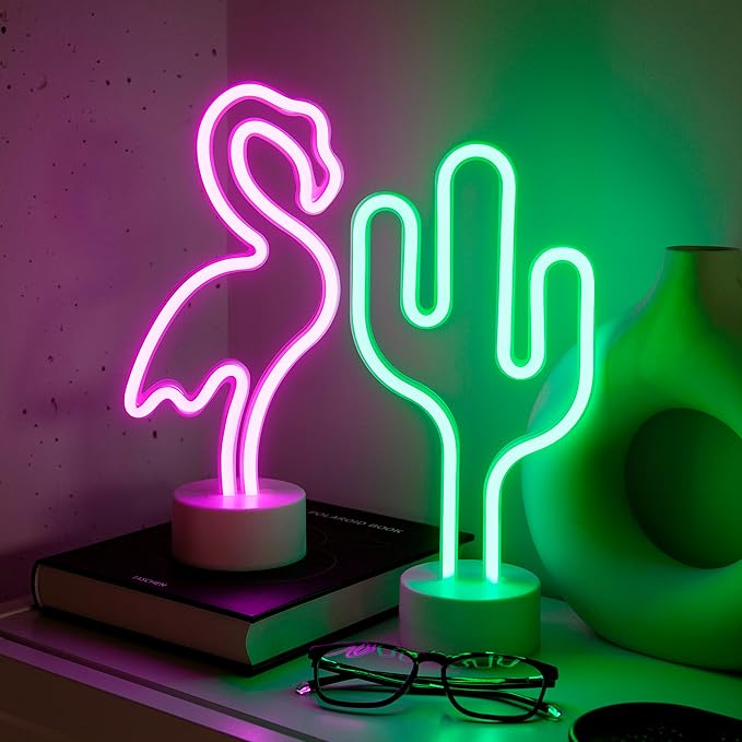 Flamingo und Kaktus Kokosnuss Baum- LED Lampe Neon Schild Wand Deko Beleuchtung Fernsehzimmer Gaming Zimmer USB oder Batteriebetrieben Deko 2025