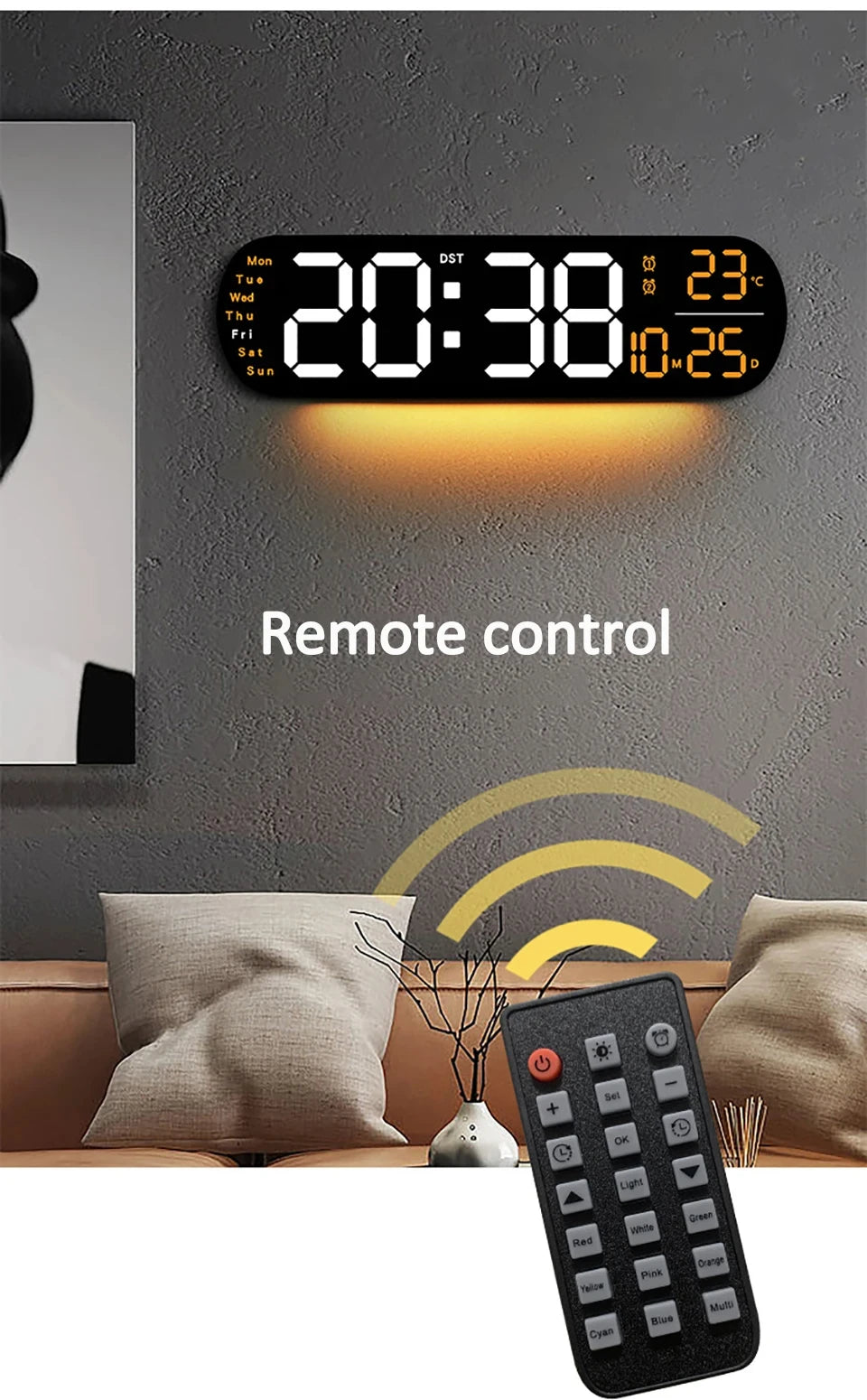 LED Digitalwanduhr mit Fernbedienung Datum Temperatur Wecker Uhr für Home