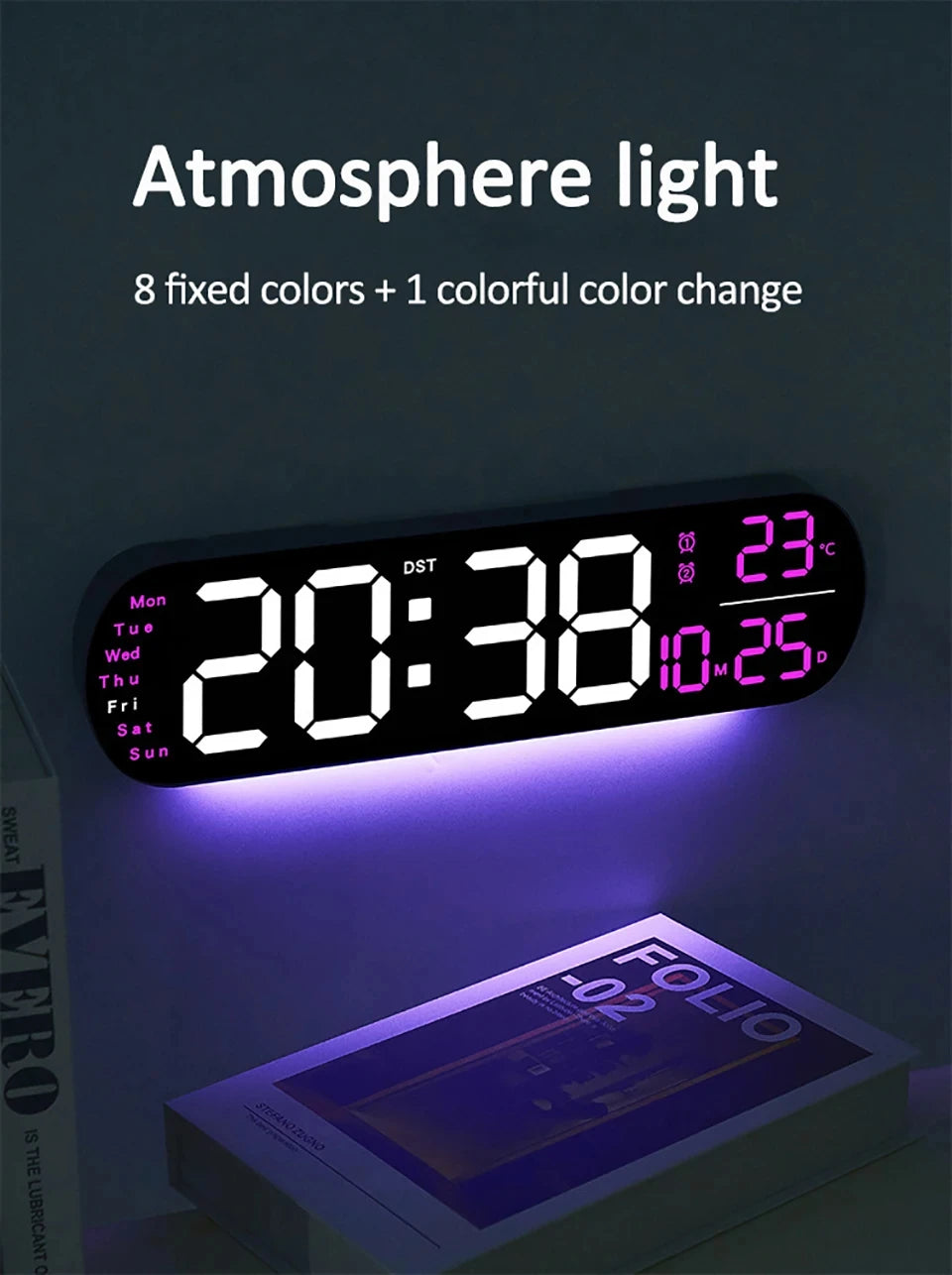 LED Digitalwanduhr mit Fernbedienung Datum Temperatur Wecker Uhr für Home