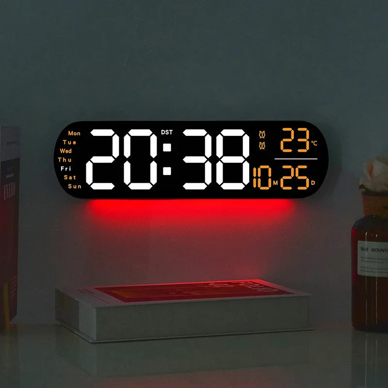 LED Digitalwanduhr mit Fernbedienung Datum Temperatur Wecker Uhr für Home