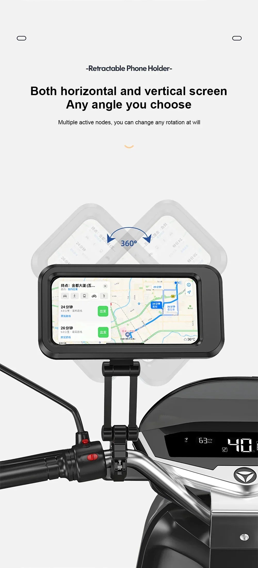 Handyhalter Handyhalterung Wasserdicht Fahrradtelefonhalterung mit 360° Drehung – Perfekt für Fahrräder, Motorräder & E-Bikes
