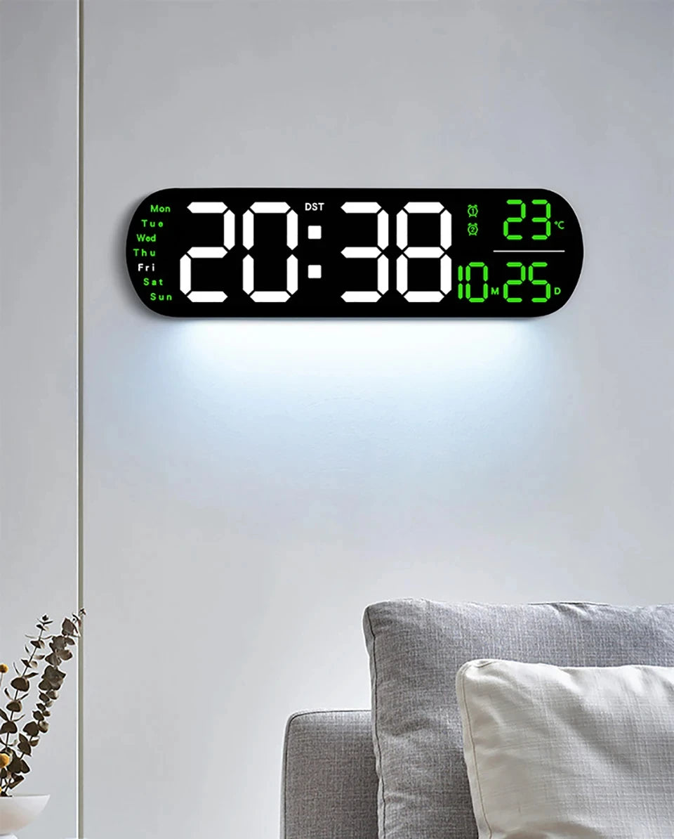 LED Digitalwanduhr mit Fernbedienung Datum Temperatur Wecker Uhr für Home