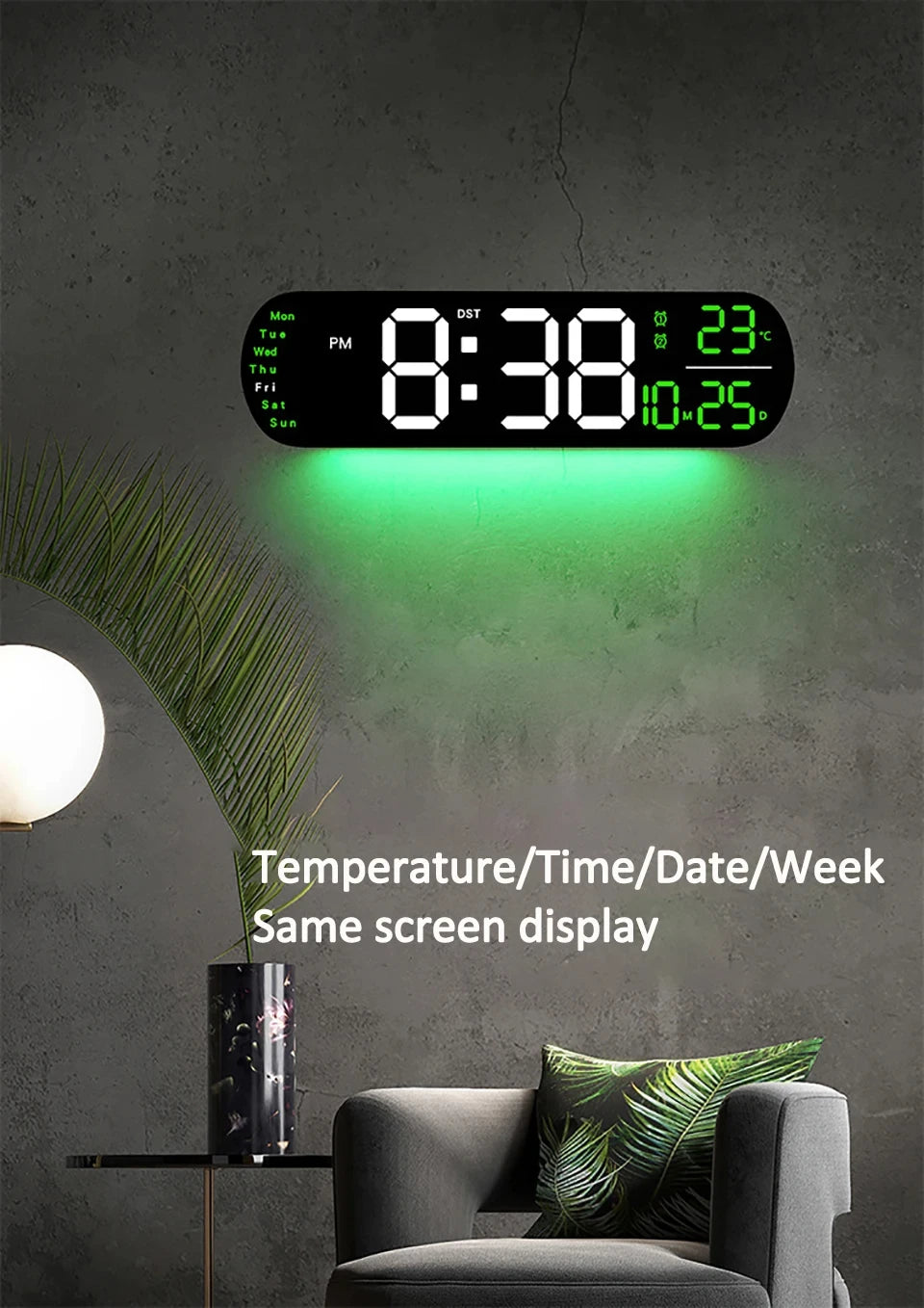LED Digitalwanduhr mit Fernbedienung Datum Temperatur Wecker Uhr für Home