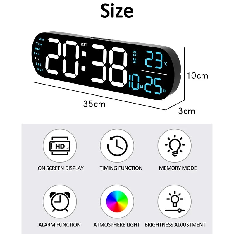 LED Digitalwanduhr mit Fernbedienung Datum Temperatur Wecker Uhr für Home