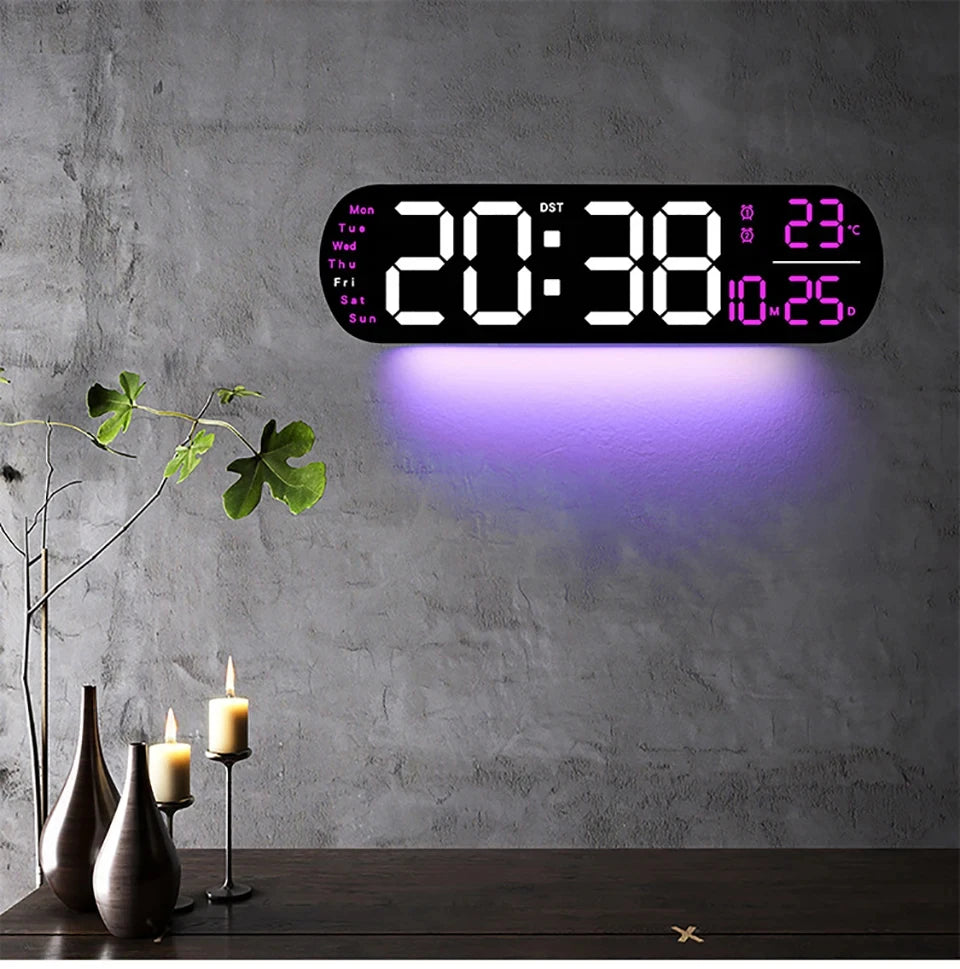 LED Digitalwanduhr mit Fernbedienung Datum Temperatur Wecker Uhr für Home