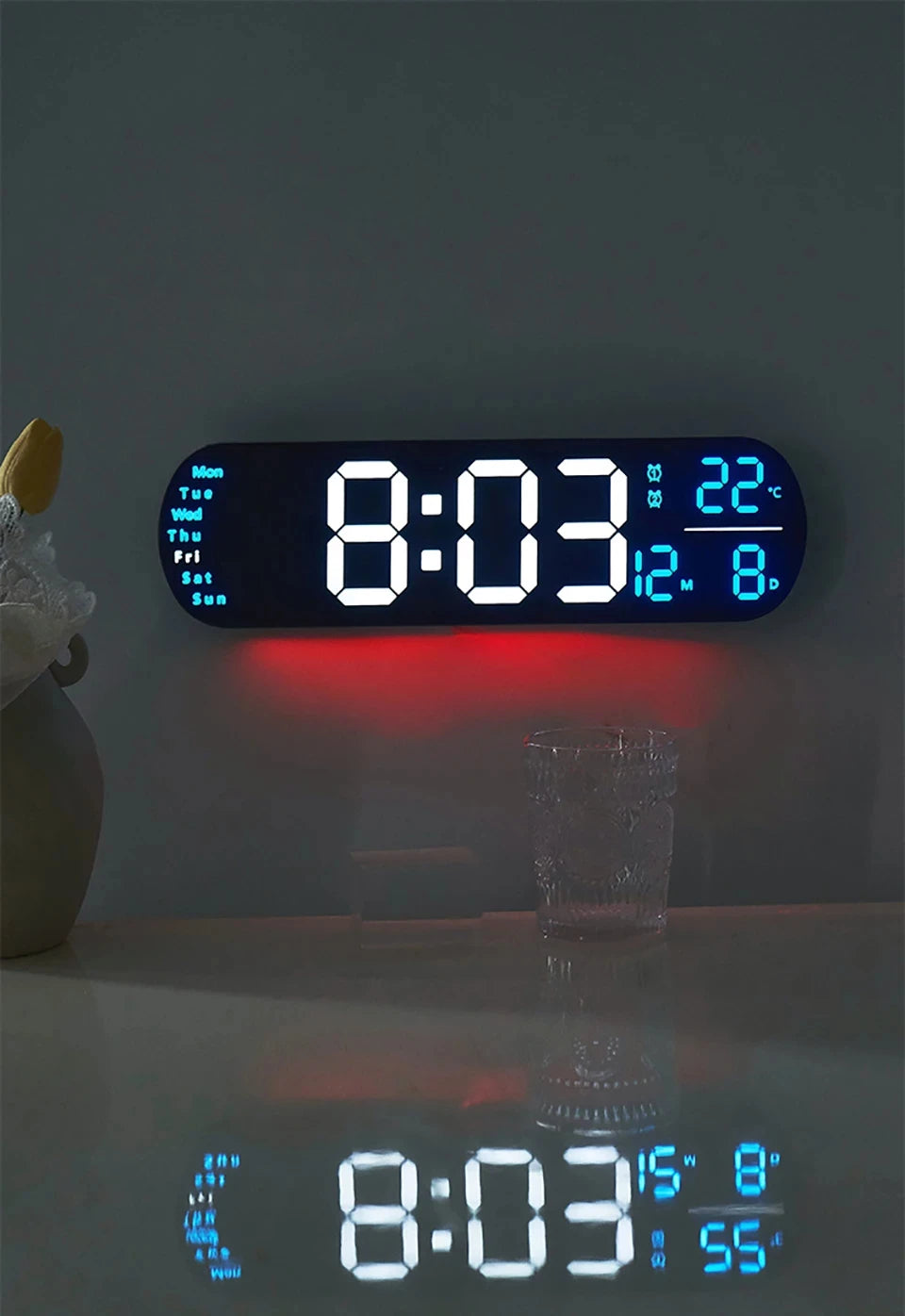 LED Digitalwanduhr mit Fernbedienung Datum Temperatur Wecker Uhr für Home