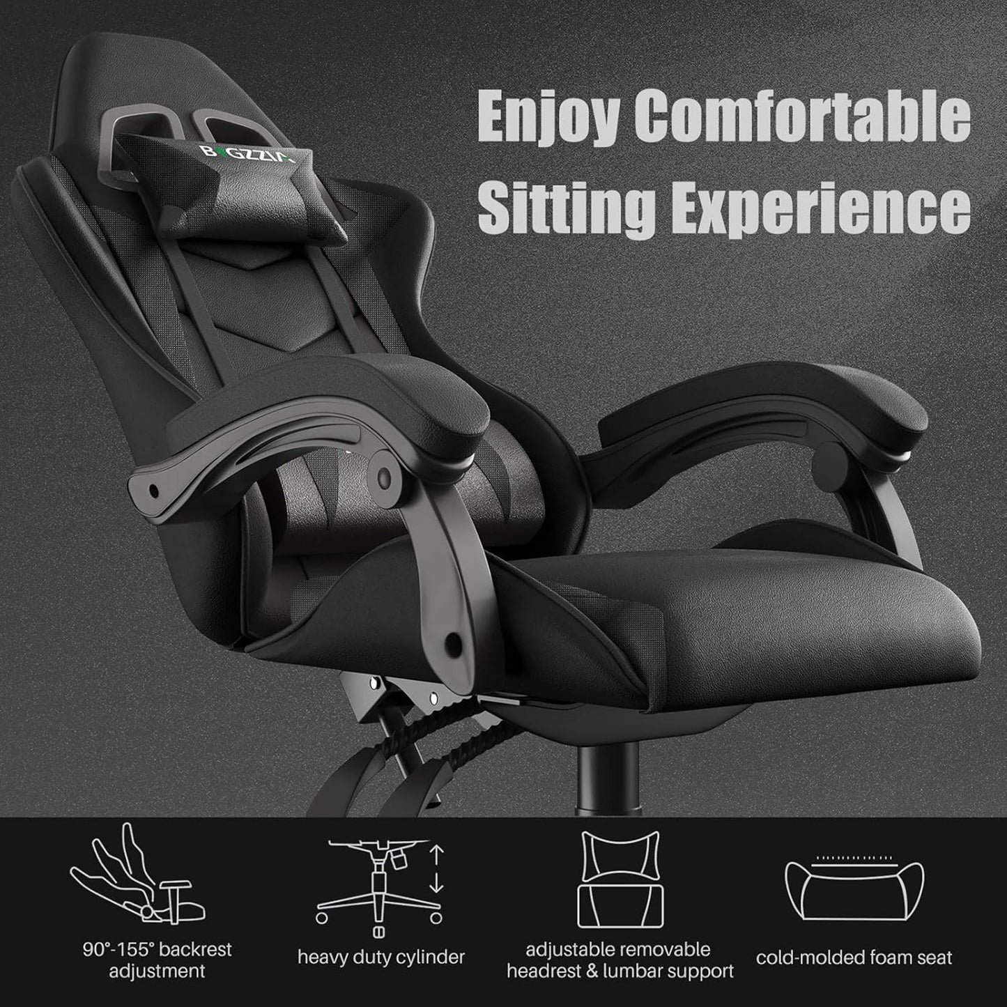 Gaming & Büro Stuhl – Ergonomischer PU-Leder Schreibtischstuhl mit Kopf- & Lendenstütze!