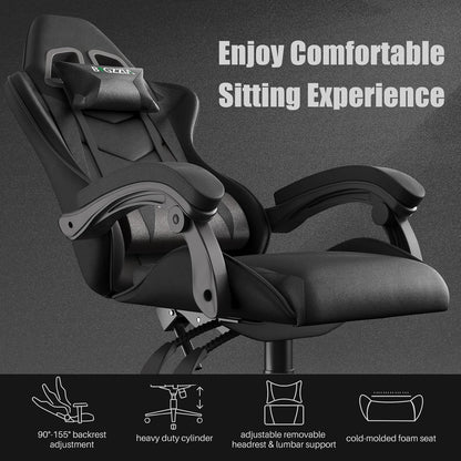 Gaming & Büro Stuhl – Ergonomischer PU-Leder Schreibtischstuhl mit Kopf- & Lendenstütze!