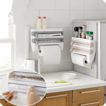 3 in 1 Küchenrollenhalter Kitchen Lagerregal, Wandhalterung Folienspender Organizer