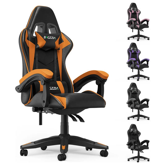 Gaming & Büro Stuhl – Ergonomischer PU-Leder Schreibtischstuhl mit Kopf- & Lendenstütze!