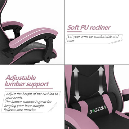 Gaming & Büro Stuhl – Ergonomischer PU-Leder Schreibtischstuhl mit Kopf- & Lendenstütze!