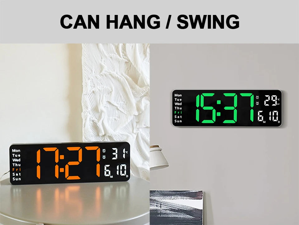 LED Digital Wanduhr mit Fernbedienung, Temperatur, Datum, Wochentage  - Smart Features