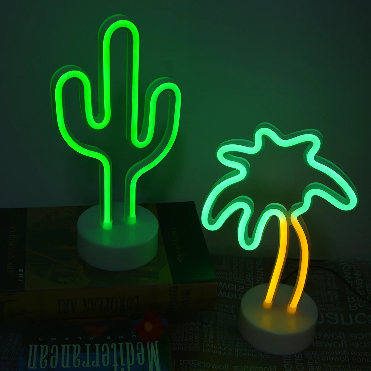 Flamingo und Kaktus Kokosnuss Baum- LED Lampe Neon Schild Wand Deko Beleuchtung Fernsehzimmer Gaming Zimmer USB oder Batteriebetrieben Deko 2025