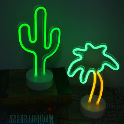 Flamingo und Kaktus Kokosnuss Baum- LED Lampe Neon Schild Wand Deko Beleuchtung Fernsehzimmer Gaming Zimmer USB oder Batteriebetrieben Deko 2025
