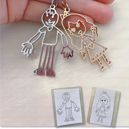 Kinderkunst Zeichnen Personalisiert Kinderzeichnung Schlüsselanhänger – , Individuell Foto LOGO, Auto Schlüsselring, Schlüsselanhänger Geschenk für Kinder