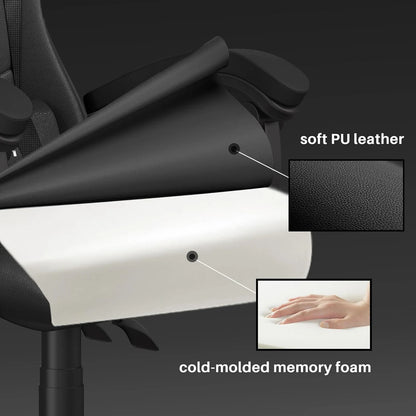 Gaming & Büro Stuhl – Ergonomischer PU-Leder Schreibtischstuhl mit Kopf- & Lendenstütze!