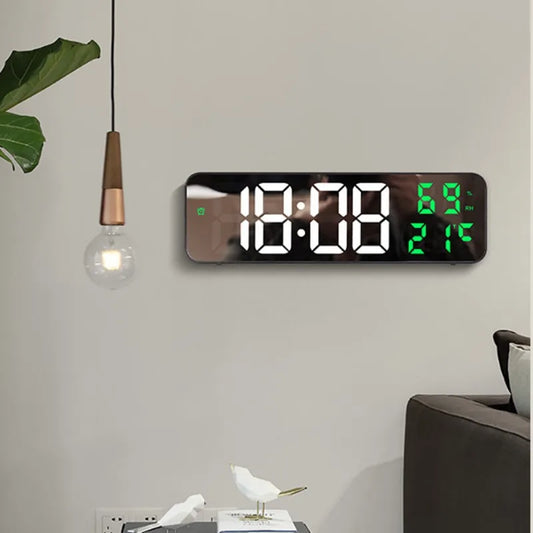 9-zoll große digitale Wanduhr Temperatur Luftfeuchtigkeit Nachtmodus 12/24H Elektronische LED-Uhr