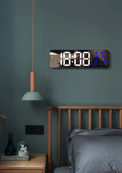 9-zoll große digitale Wanduhr Temperatur Luftfeuchtigkeit Nachtmodus 12/24H Elektronische LED-Uhr