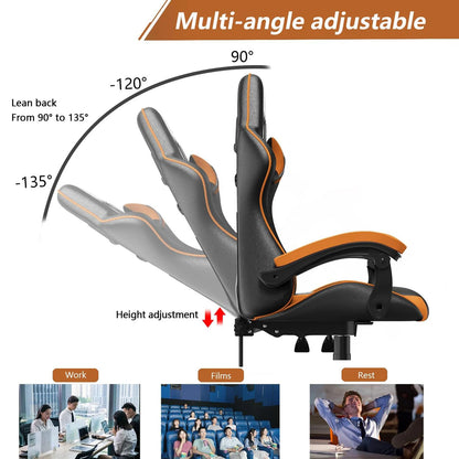 Gaming & Büro Stuhl – Ergonomischer PU-Leder Schreibtischstuhl mit Kopf- & Lendenstütze!