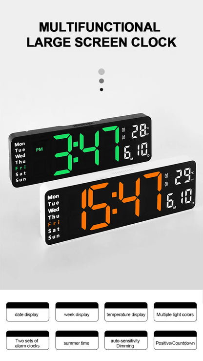 LED Digital Wanduhr mit Fernbedienung, Temperatur, Datum, Wochentage  - Smart Features