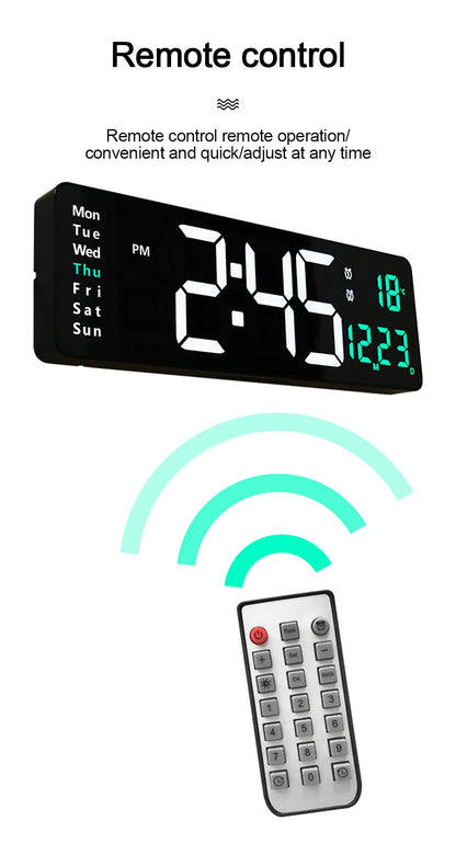 LED Digital Wanduhr mit Fernbedienung, Temperatur, Datum, Wochentage  - Smart Features