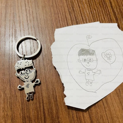 Kinderkunst Zeichnen Personalisiert Kinderzeichnung Schlüsselanhänger – , Individuell Foto LOGO, Auto Schlüsselring, Schlüsselanhänger Geschenk für Kinder