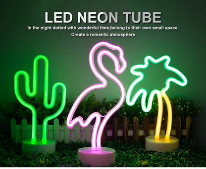 Flamingo und Kaktus Kokosnuss Baum- LED Lampe Neon Schild Wand Deko Beleuchtung Fernsehzimmer Gaming Zimmer USB oder Batteriebetrieben Deko 2025