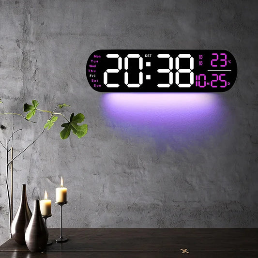 LED Digitalwanduhr mit Fernbedienung Datum Temperatur Wecker Uhr für Home