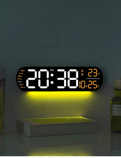 LED Digitalwanduhr mit Fernbedienung Datum Temperatur Wecker Uhr für Home