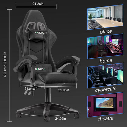 Gaming & Büro Stuhl – Ergonomischer PU-Leder Schreibtischstuhl mit Kopf- & Lendenstütze!