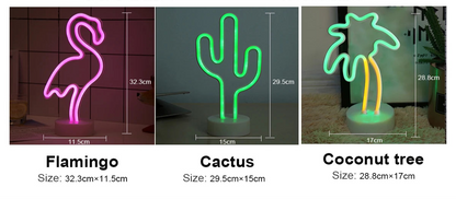 Flamingo und Kaktus Kokosnuss Baum- LED Lampe Neon Schild Wand Deko Beleuchtung Fernsehzimmer Gaming Zimmer USB oder Batteriebetrieben Deko 2025