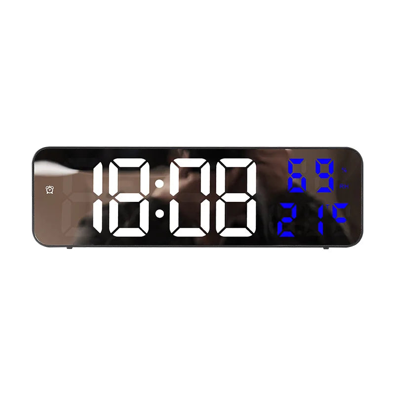 9-zoll große digitale Wanduhr Temperatur Luftfeuchtigkeit Nachtmodus 12/24H Elektronische LED-Uhr