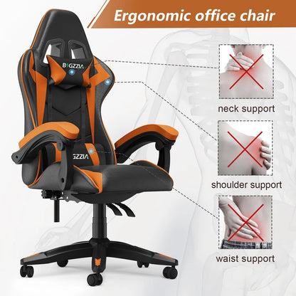 Gaming & Büro Stuhl – Ergonomischer PU-Leder Schreibtischstuhl mit Kopf- & Lendenstütze!