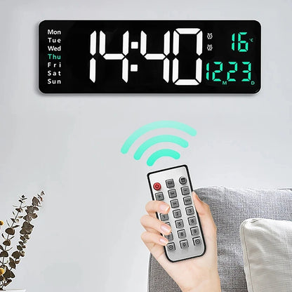 LED Digital Wanduhr mit Fernbedienung, Temperatur, Datum, Wochentage  - Smart Features