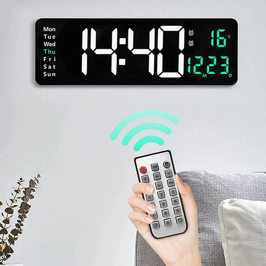 LED Digital Wanduhr mit Fernbedienung, Temperatur, Datum, Wochentage  - Smart Features