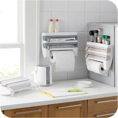 3 in 1 Küchenrollenhalter Kitchen Lagerregal, Wandhalterung Folienspender Organizer