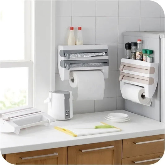3 in 1 Küchenrollenhalter Kitchen Lagerregal, Wandhalterung Folienspender Organizer