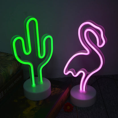 Flamingo und Kaktus Kokosnuss Baum- LED Lampe Neon Schild Wand Deko Beleuchtung Fernsehzimmer Gaming Zimmer USB oder Batteriebetrieben Deko 2025