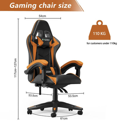 Gaming & Büro Stuhl – Ergonomischer PU-Leder Schreibtischstuhl mit Kopf- & Lendenstütze!