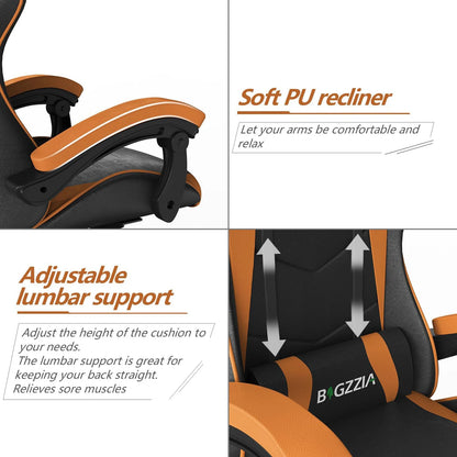 Gaming & Büro Stuhl – Ergonomischer PU-Leder Schreibtischstuhl mit Kopf- & Lendenstütze!