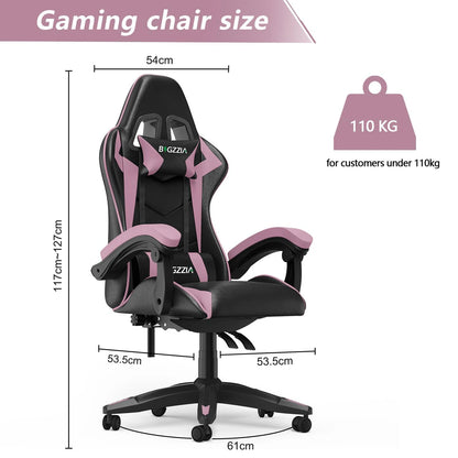 Gaming & Büro Stuhl – Ergonomischer PU-Leder Schreibtischstuhl mit Kopf- & Lendenstütze!