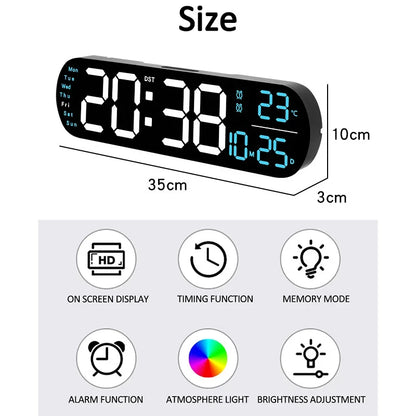 LED Digitalwanduhr mit Fernbedienung Datum Temperatur Wecker Uhr für Home