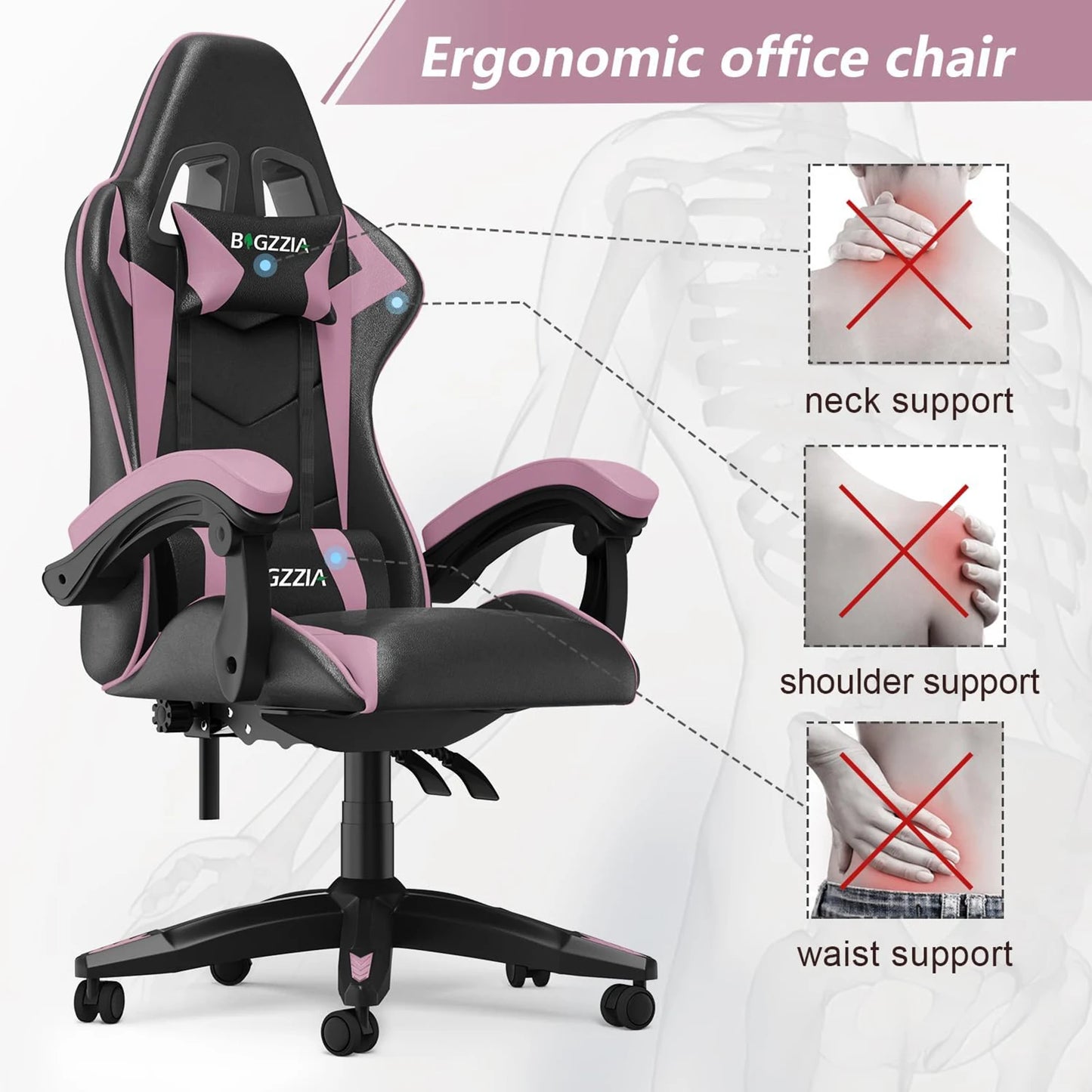 Gaming & Büro Stuhl – Ergonomischer PU-Leder Schreibtischstuhl mit Kopf- & Lendenstütze!