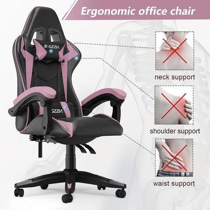 Gaming & Büro Stuhl – Ergonomischer PU-Leder Schreibtischstuhl mit Kopf- & Lendenstütze!
