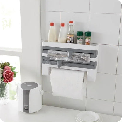 3 in 1 Küchenrollenhalter Kitchen Lagerregal, Wandhalterung Folienspender Organizer