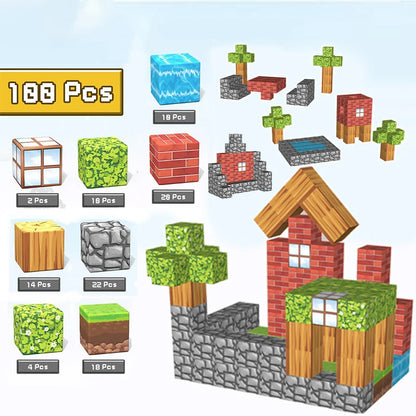Magnetische Bausteine 100PCS Magnetwürfel - Magnetbausteine Geschenk für Jungen und Mädchen Mine Magnet Welt Spielzeug