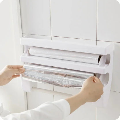 3 in 1 Küchenrollenhalter Kitchen Lagerregal, Wandhalterung Folienspender Organizer