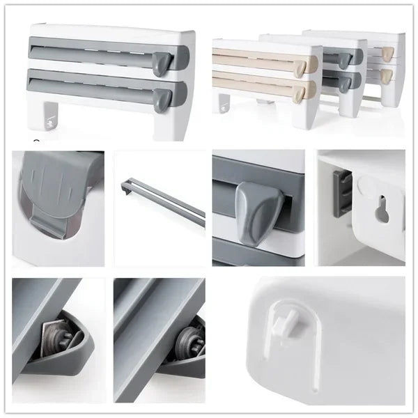 3 in 1 Küchenrollenhalter Kitchen Lagerregal, Wandhalterung Folienspender Organizer