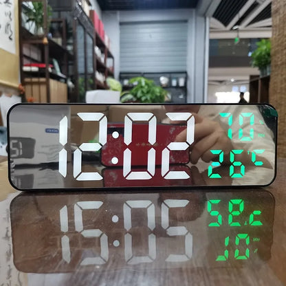 9-zoll große digitale Wanduhr Temperatur Luftfeuchtigkeit Nachtmodus 12/24H Elektronische LED-Uhr