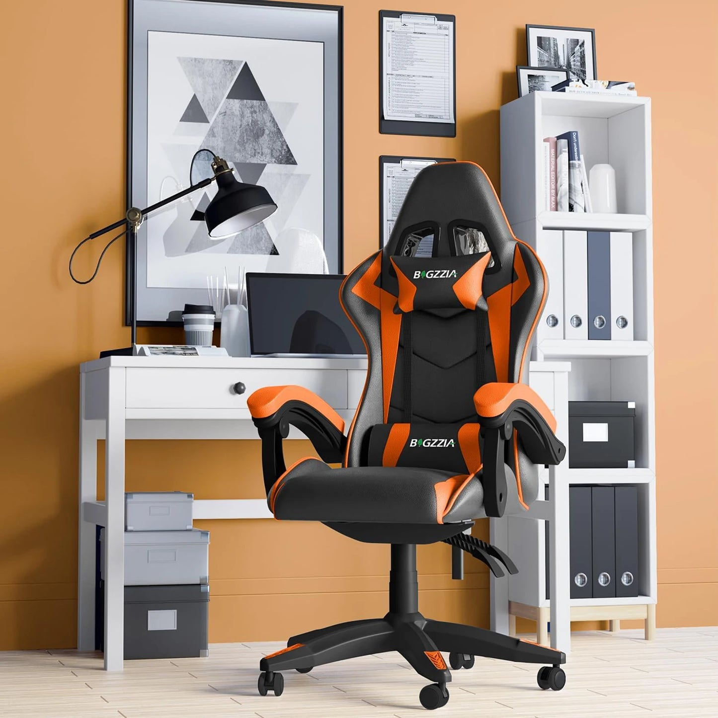 Gaming & Büro Stuhl – Ergonomischer PU-Leder Schreibtischstuhl mit Kopf- & Lendenstütze!